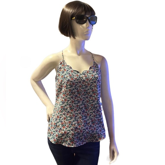 J. Crew Spaghetti Straps Floral Scalloped Top Size 2 - Picture 3 of 5
